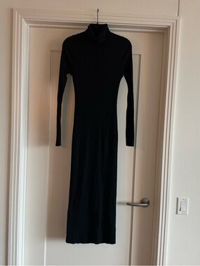 GAP Black Ribbed Turtleneck Long Sleeve Midi Dress